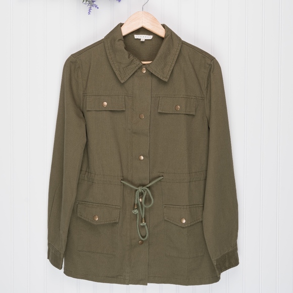 Olive Solid Woven Jacket Dual Front Zip - Picture 5 of 8